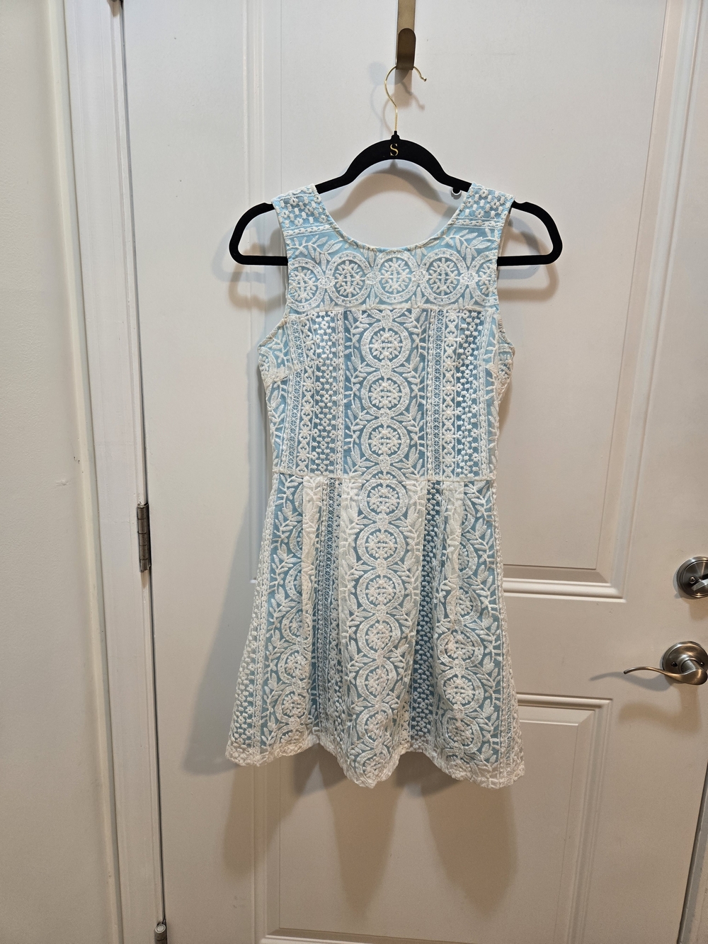 Altar'd State Light Blue & White Lace Fit-and-Flare Mini Dress
